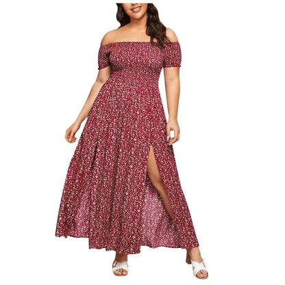 Plus Size Floral Print Off-Shoulder Summer Dress