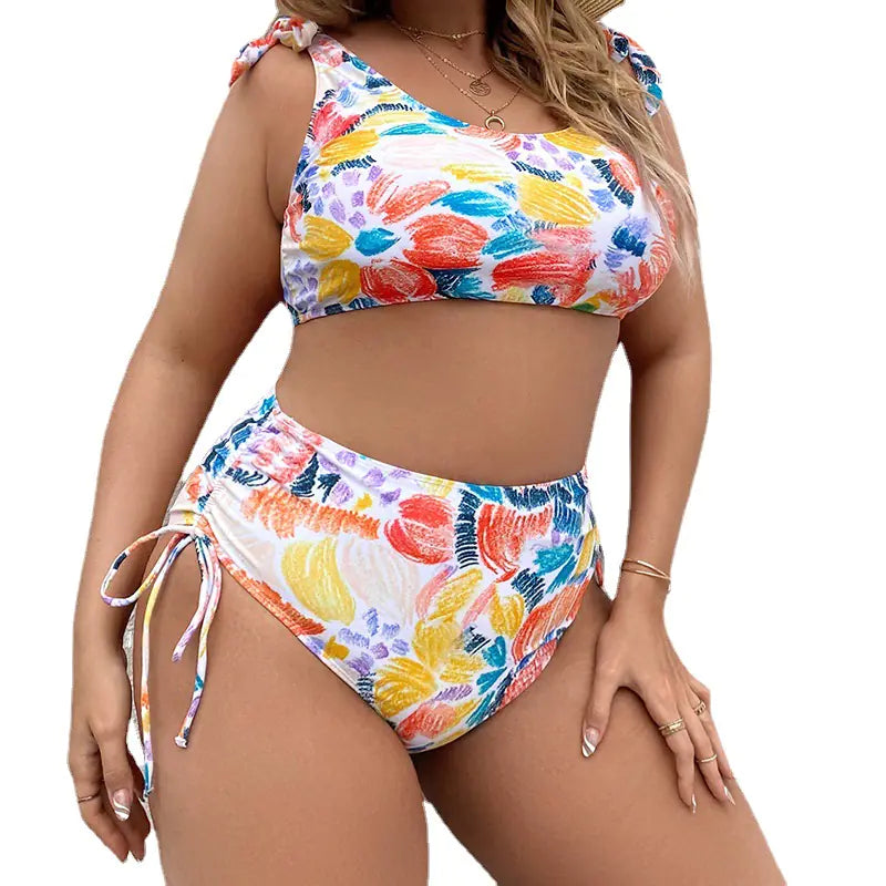 Plus Size Two-Piece Swimsuit with Strap, Graffiti Print