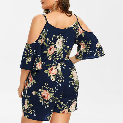 Plus Size Floral Print Summer Rompers for Women