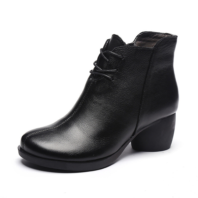 New Retro Leather High Heel Comfortable Women Boots