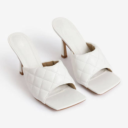 Checked High-Heeled Sandals for Spring and Summer