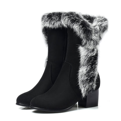 Winter Warm  Fur Boots for Women with Heels