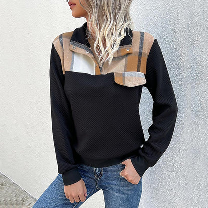 Women's Vintage Splice Stand Collar Pullover Sweater
