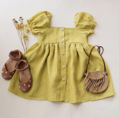 Princess Dress with Puff Sleeves and Square Neckline