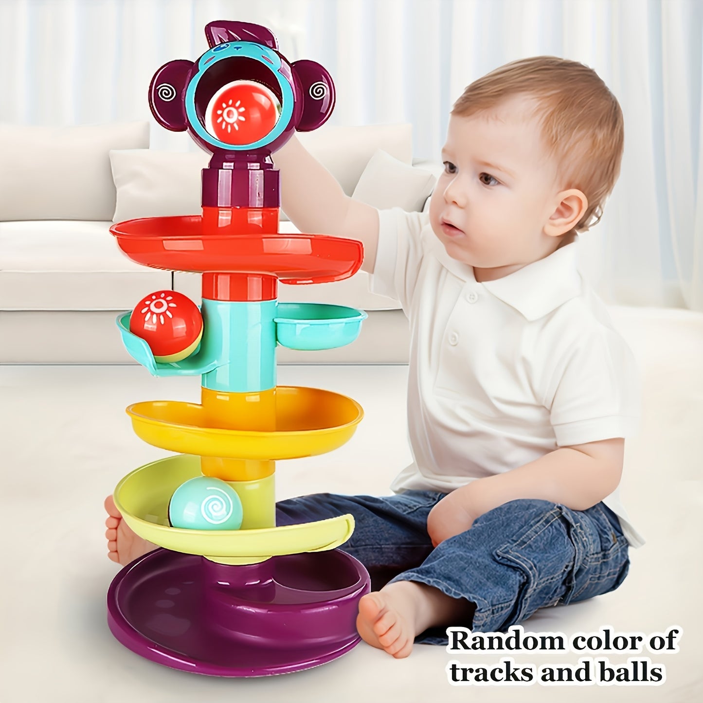 Multi-Color 5-Layer Ball Track Tower - Educational Spinning Balls Toy for Youngsters