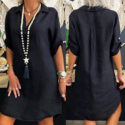 New Nordic Style Cotton Short Sleeve Shirt Dress