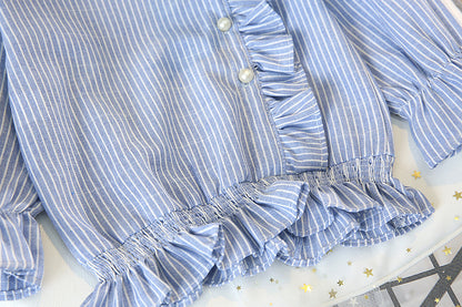 Girls' Long Sleeve Shirt with Ruffle Trim and Collar