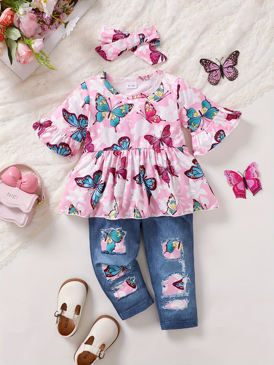 Cute Butterfly Top And Jeans Set Baby Cute Outfits