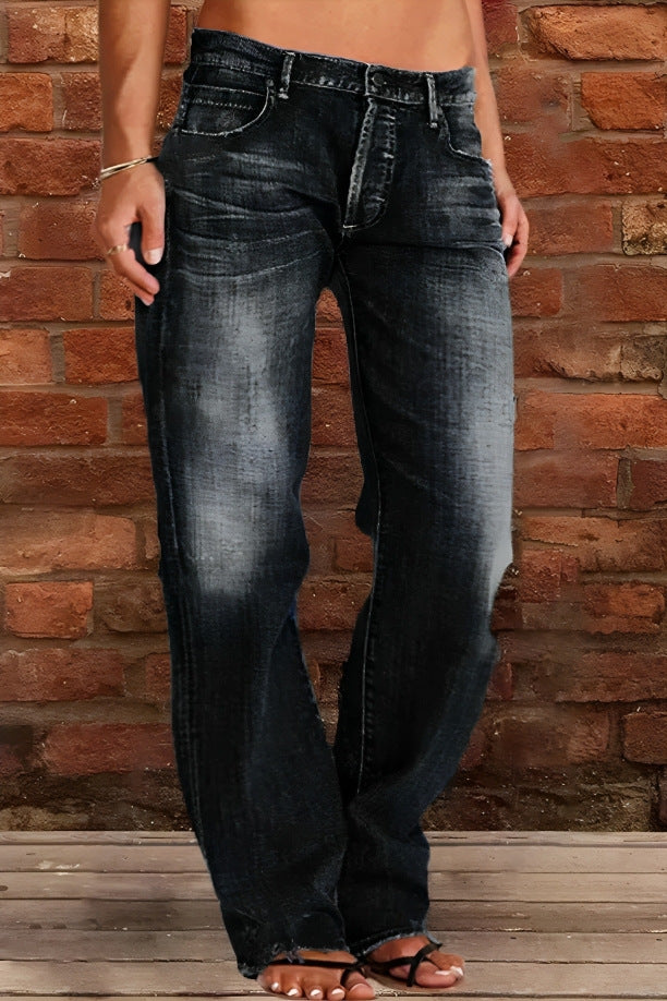 Women's Casual Mid-Waist Distressed Denim Pants