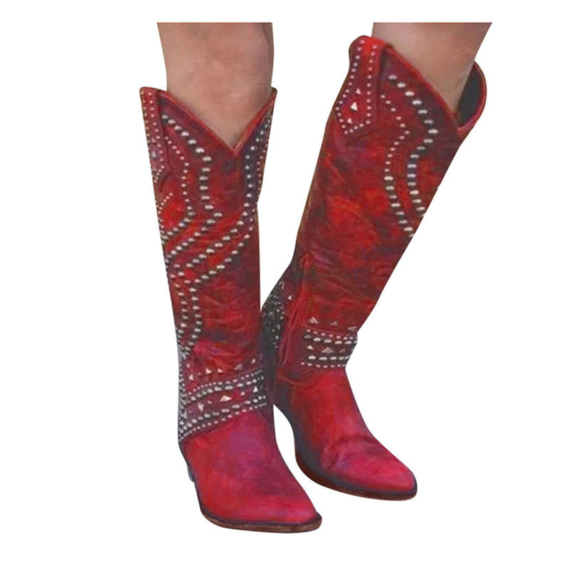 Women's Studded Knee-High Boots with Chunky Heels