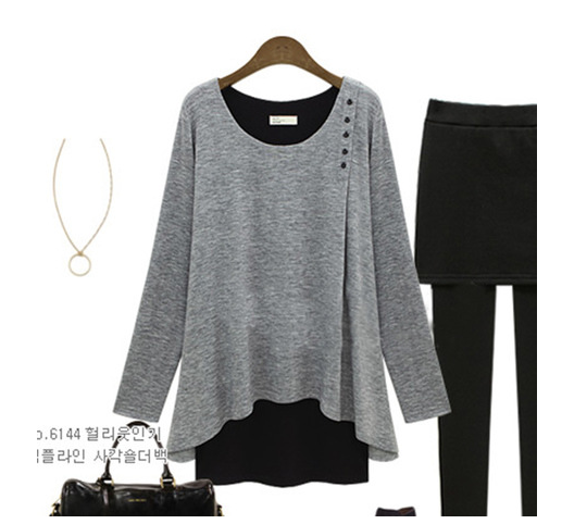 Plus Size Women's Long Sleeve Layered T-Shirt Set