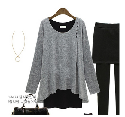 Plus Size Women's Long Sleeve Layered T-Shirt Set