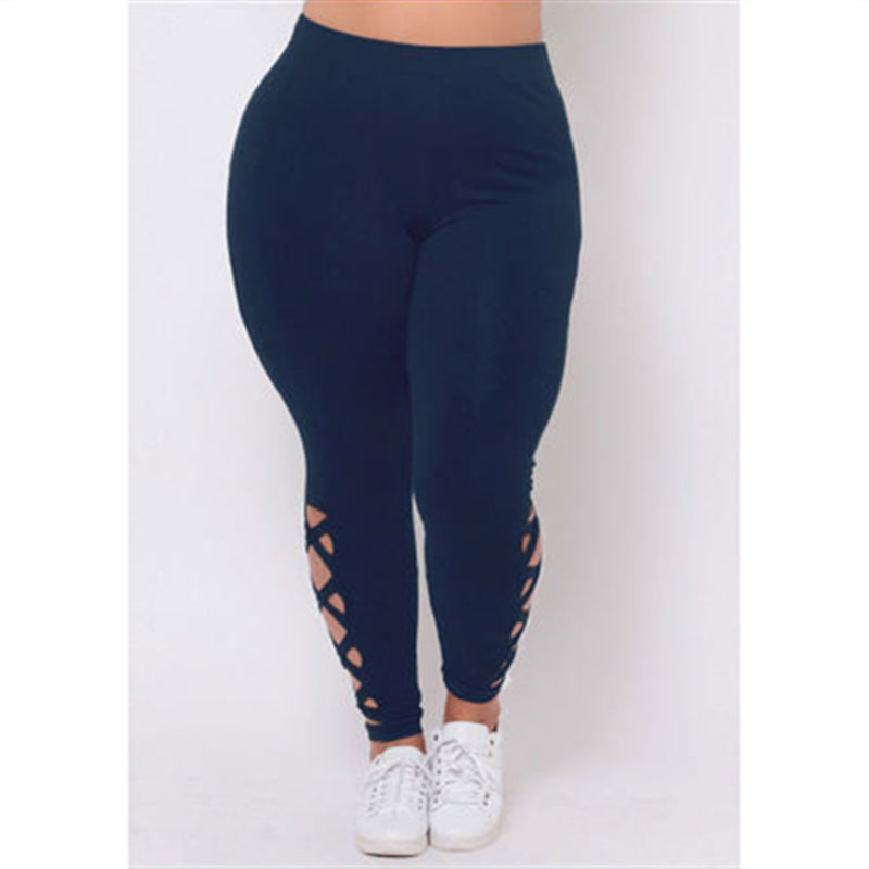 Plus Size Solid Color Cross Strap Pants for Women