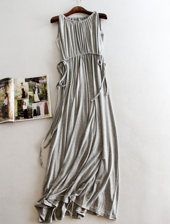 High-Waisted Sleeveless Maxi Dress with Drawstring