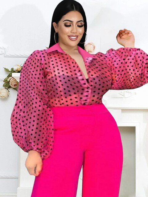 Summer V-neck Polka Dot Button Top for Women