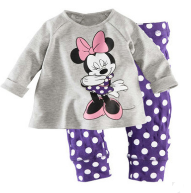 Purple Minnie Princess Cotton Long Sleeve Set for Girls