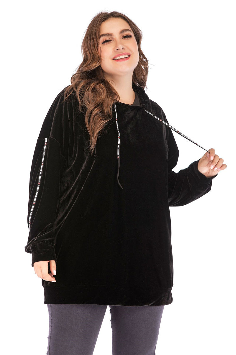 Plus Size Black Striped Hoodie  for Women