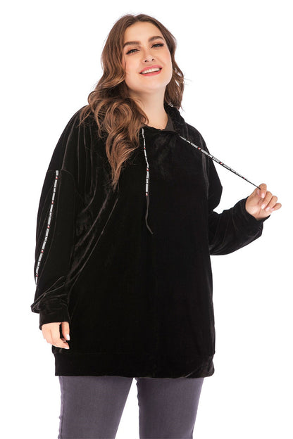 Plus Size Black Striped Hoodie  for Women
