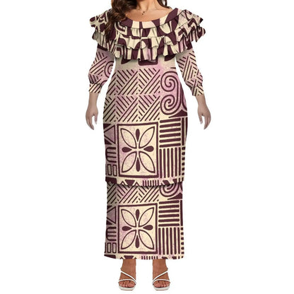 Plus Size Women Hawaiian Print Full Sleeve Long Dress