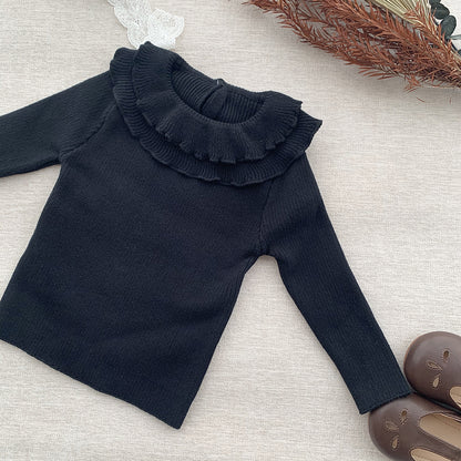 High Elastic Girls' Lotus Leaf Bottoming Sweater