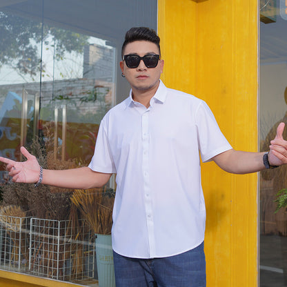 Plus Size Men's Short Sleeve Shirt in Ice Silk Fabric