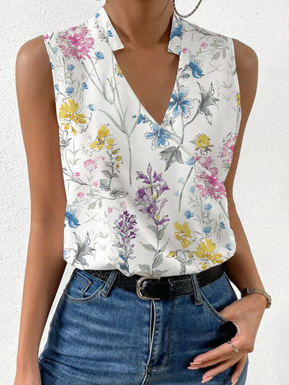 Summer Women's Printed V-Neck Blouse Shirt