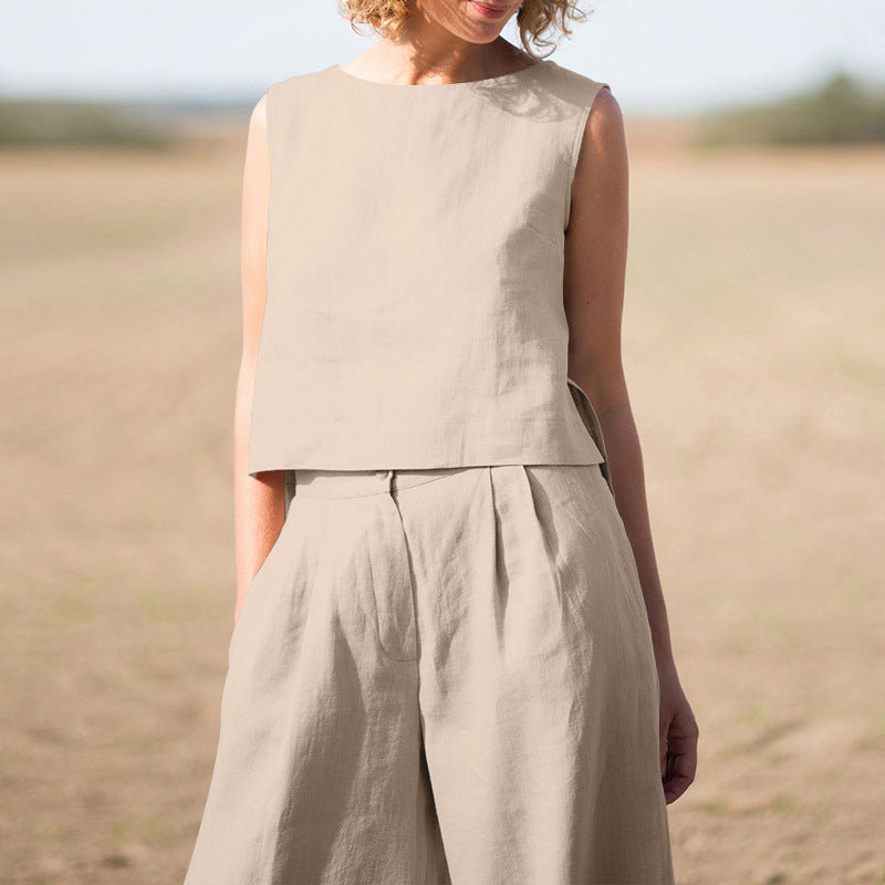 Vintage Cotton-Linen Plus Size Women's Set