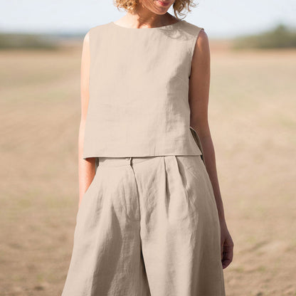 Vintage Cotton-Linen Plus Size Women's Set