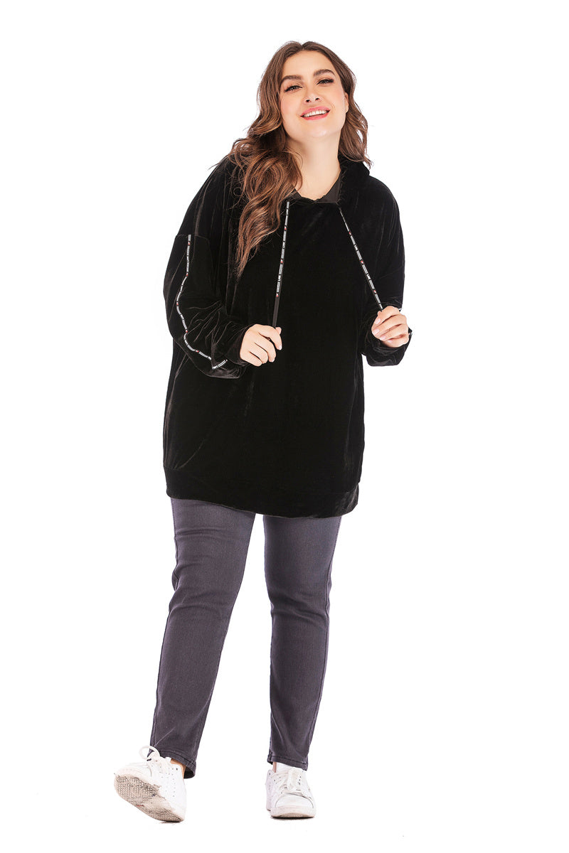 Plus Size Black Striped Hoodie  for Women