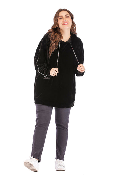 Plus Size Black Striped Hoodie  for Women