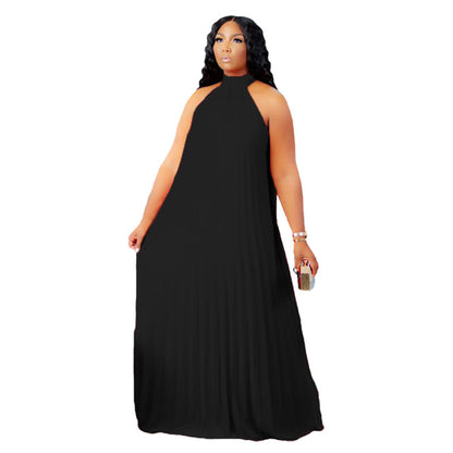 Plus Size Sleeveless Pleated Polyester Dress with Lining