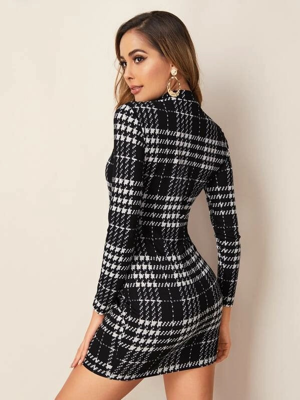 (New Arrival) Houndstooth Mid-Length Dress for Women