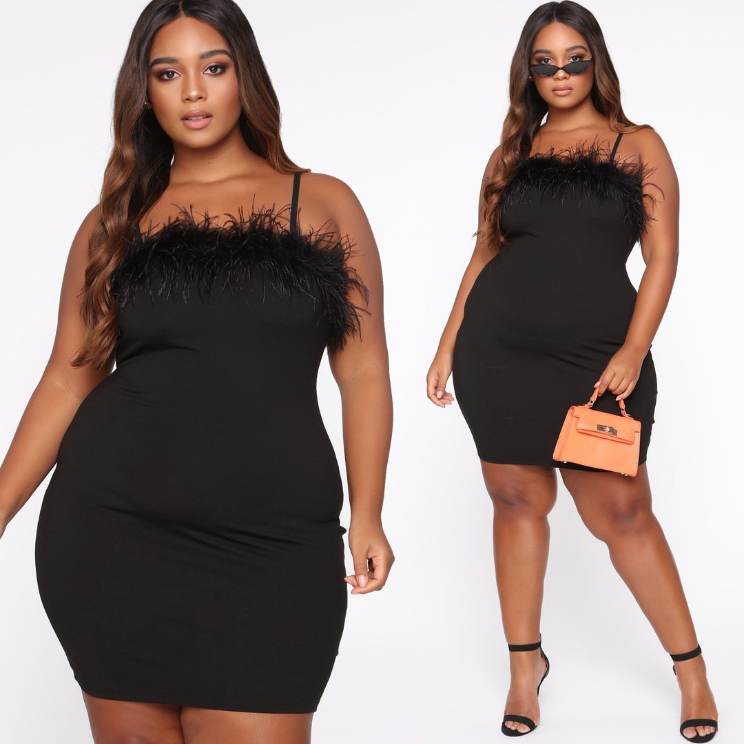 Plus Size Women's Feather Suspender Dress Gown