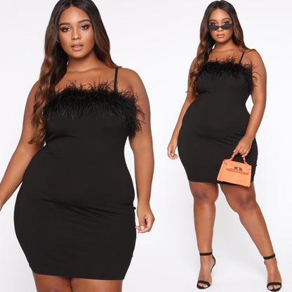 Plus Size Women's Feather Suspender Dress Gown