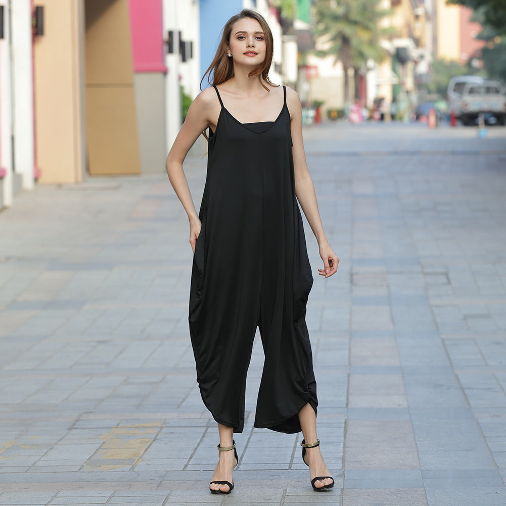 Plus Size Women's Deep V Neck Sexy Jumpsuit