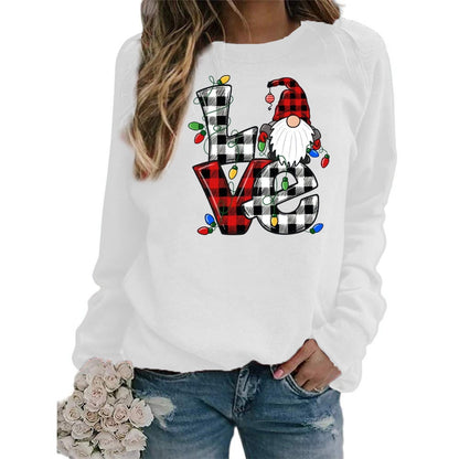 Printed Round Neck Long Sleeve Santa Sweater Coat for Women