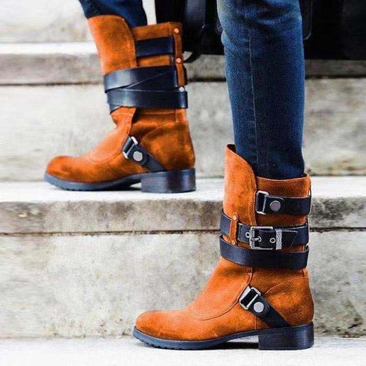 Vintage Men's Suede Boots with Thick Heels & Buckle