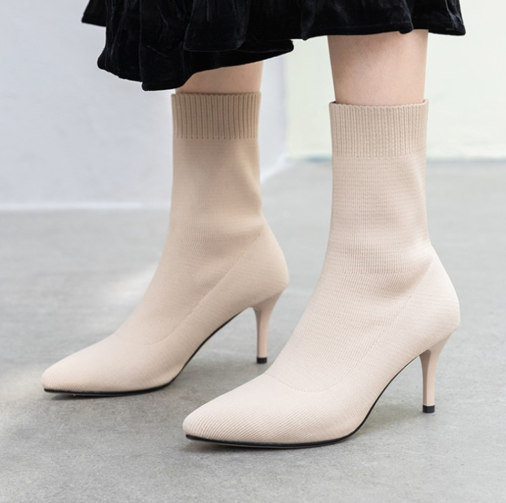 Wool Cylinder Short Boots and High Heels