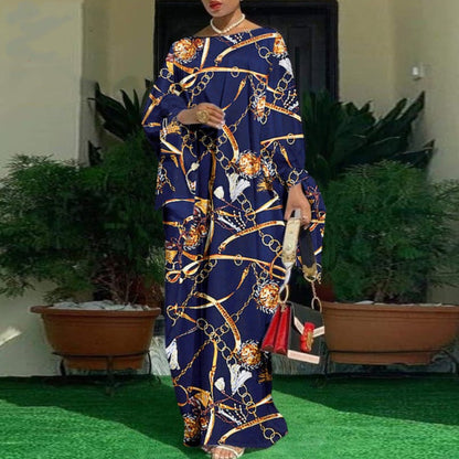 Plus Size Long Sleeve Printed Evening Dress
