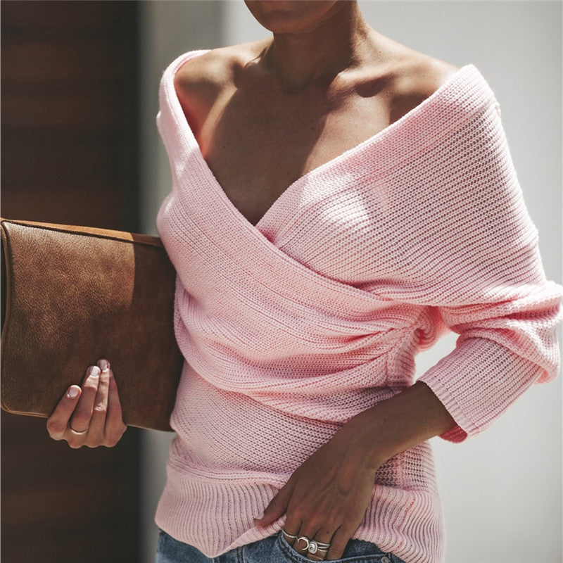 Solid Color Knit Sweater with Color Block Design