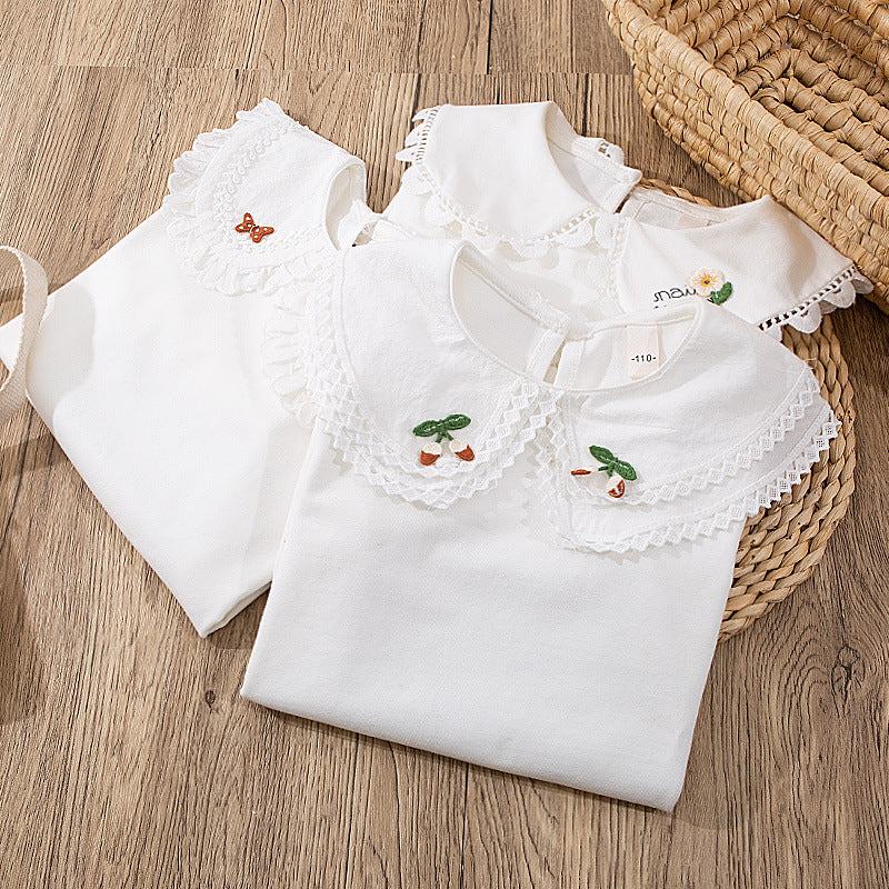 Girls' Long Sleeve Blouse with Ruffle Collar T-Shirt