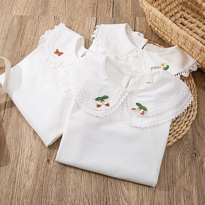 Girls' Long Sleeve Blouse with Ruffle Collar T-Shirt