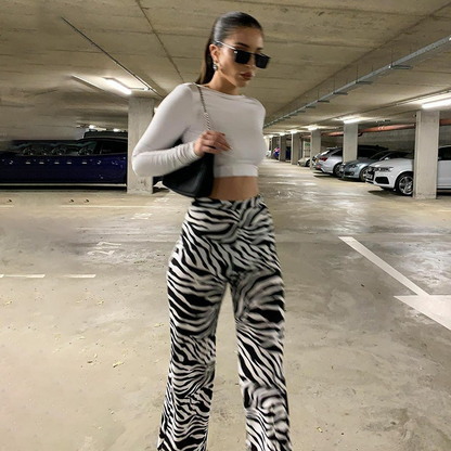 Zebra Print Wide-Leg Pants for Women