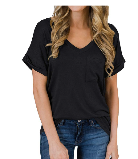 Irregular V-Neck Loose Short Sleeve T-Shirt