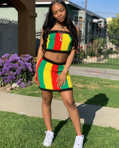 DN8240 Women's Striped Print Two-Piece Set Outfit