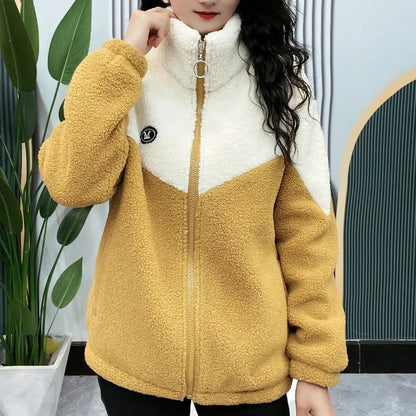 Stylish Women's Thick Color-Block Jacket for Autumn/Winter