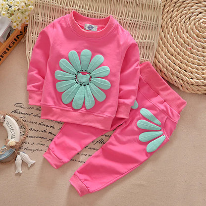 Conjunto de atuendo floral de primavera-otoño para niñas