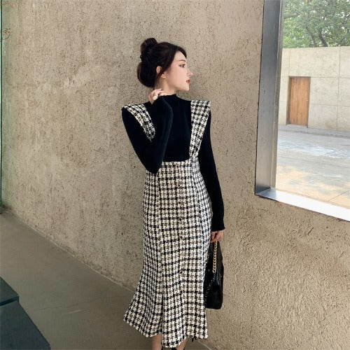 New Vintage Checkered Midi Dress for Women