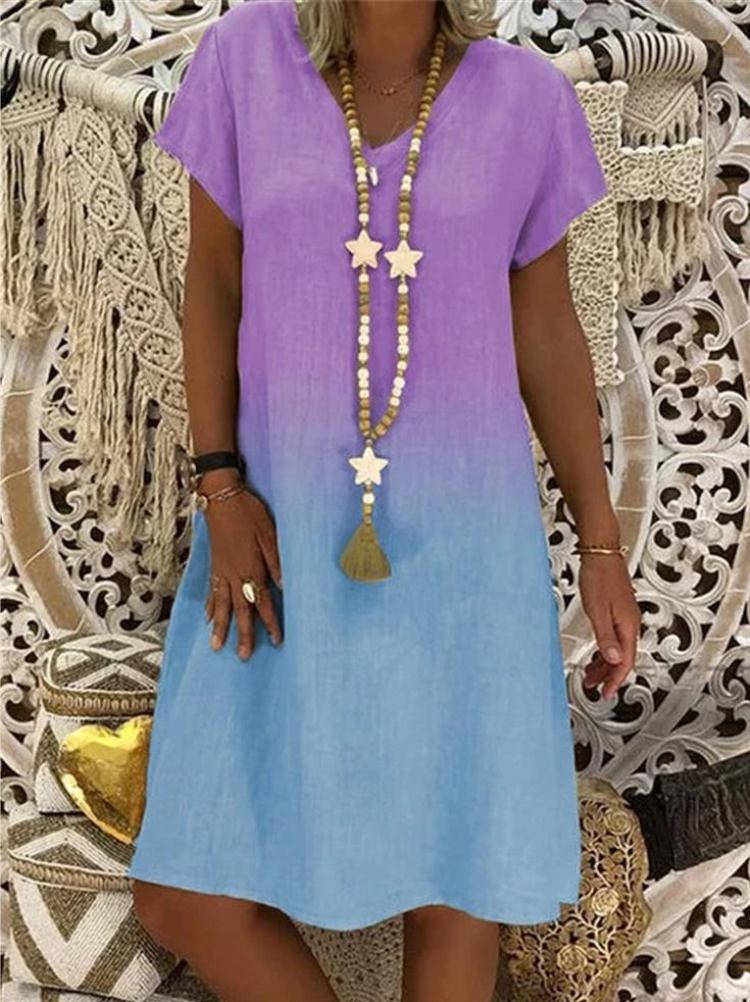 2020 Women's Gradient Print V-Neck Short Sleeve Dress