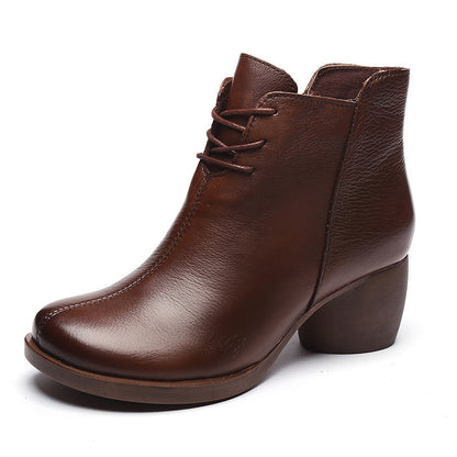 New Retro Leather High Heel Comfortable Women Boots